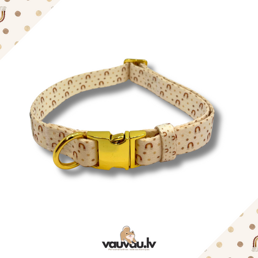 "Varavīksne" personalized collar with gold color buckle