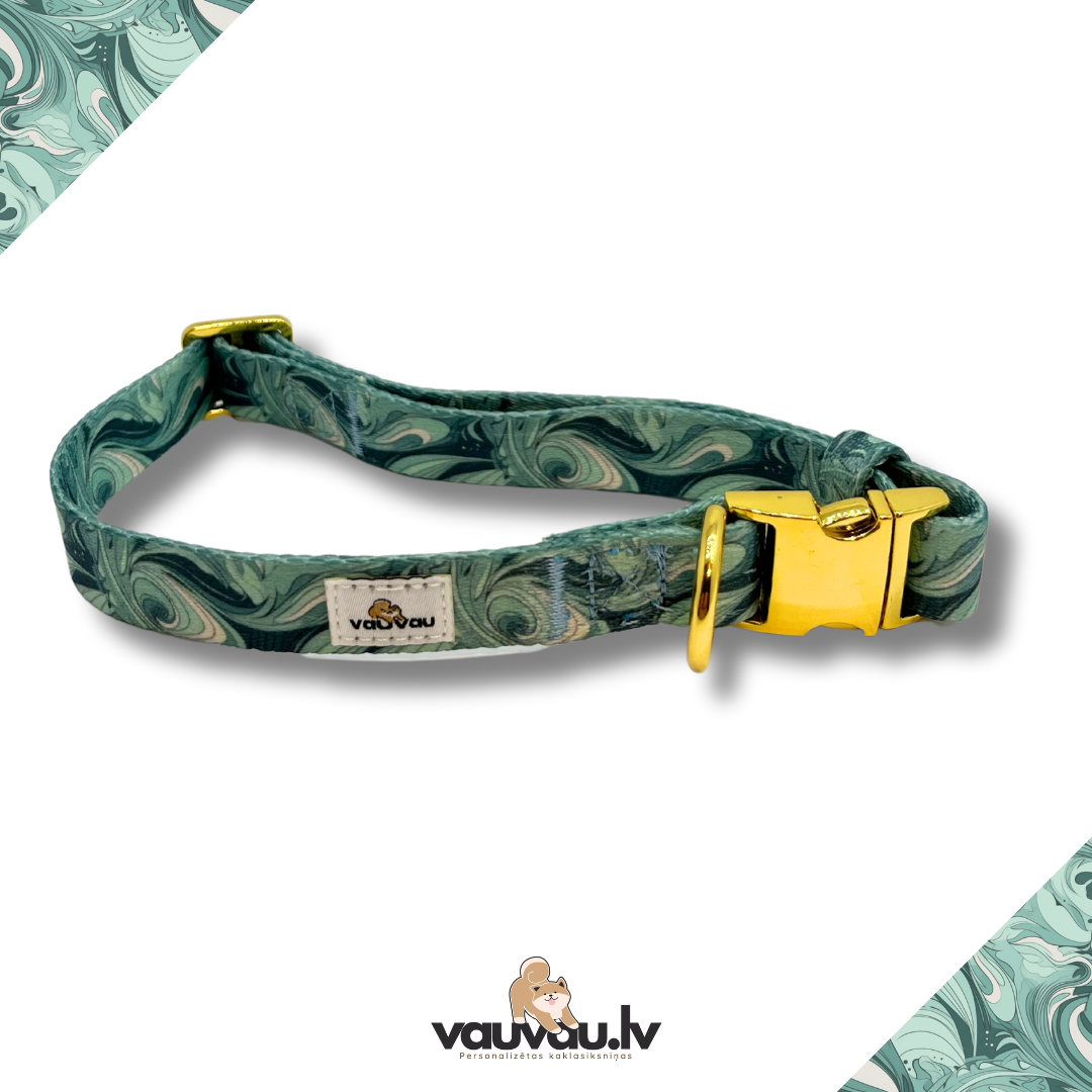 "9 vilnis" personalized collar with gold color buckle