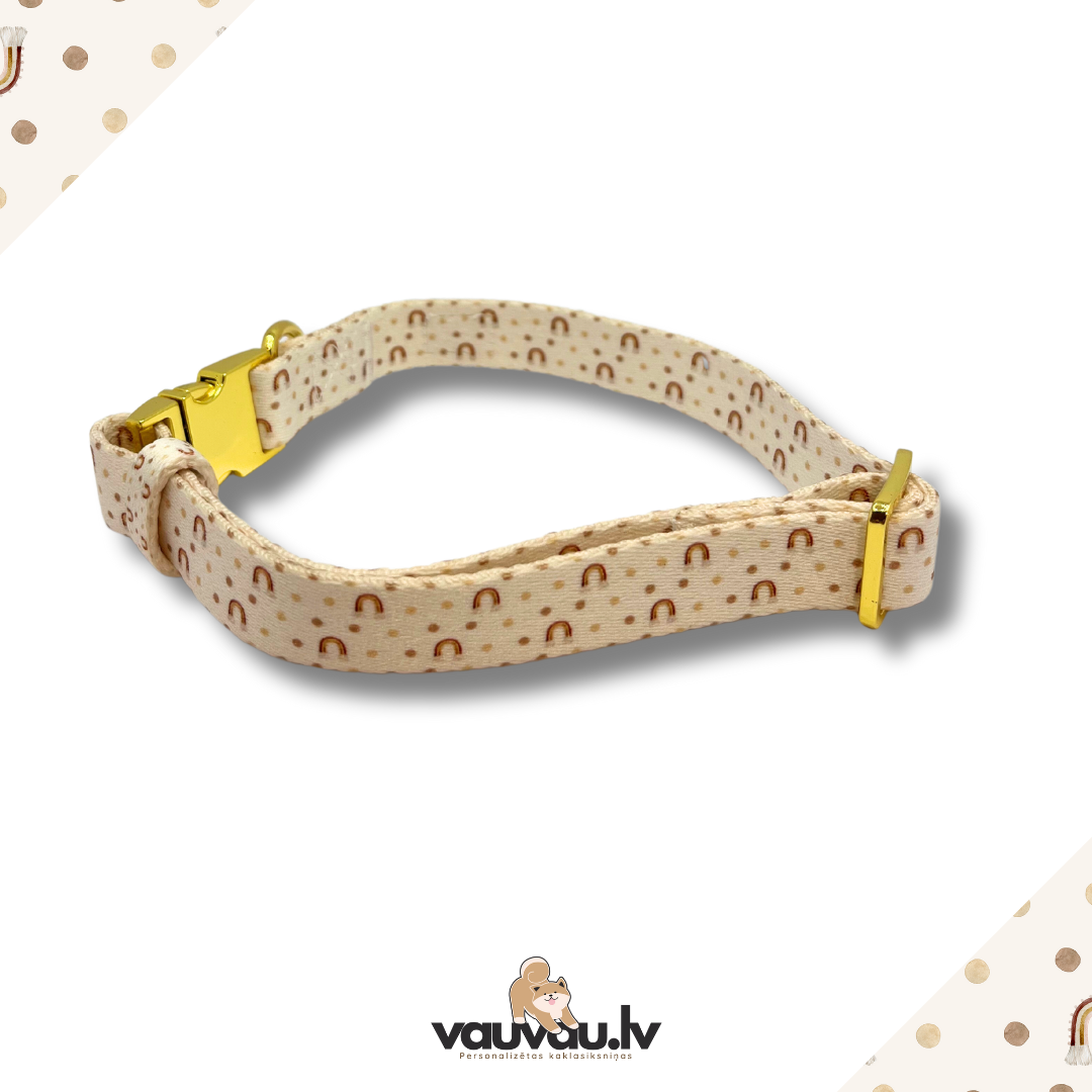 "Varavīksne" personalized collar with gold color buckle