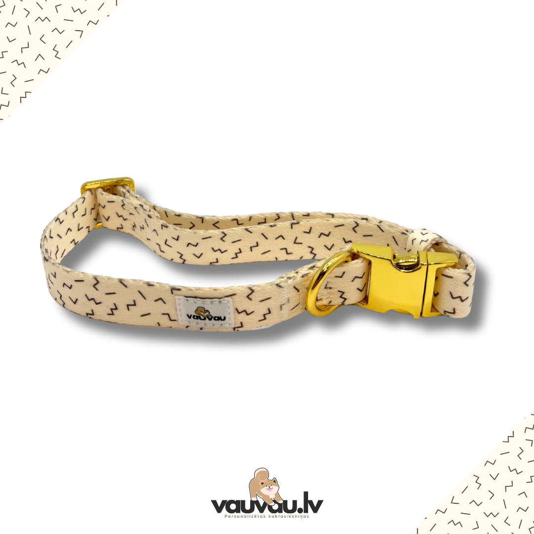 "Svītriņš" personalized collar with gold color buckle